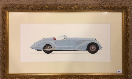 Painted rendering of an Alfa Romeo 8c 2900 B Touring Spider