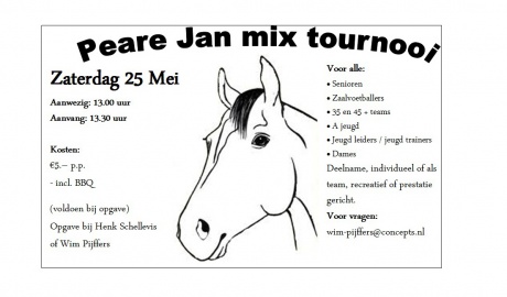 Peare Jan mixtoernooi op zaterdag 25 mei